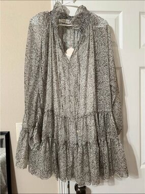 Sheer Ruffle Tiered Mini Dress in Black & White Floral